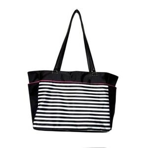 Create 365 The Happy Planner Tote Bag Black White Striped Pink Nylon Laptop Bag